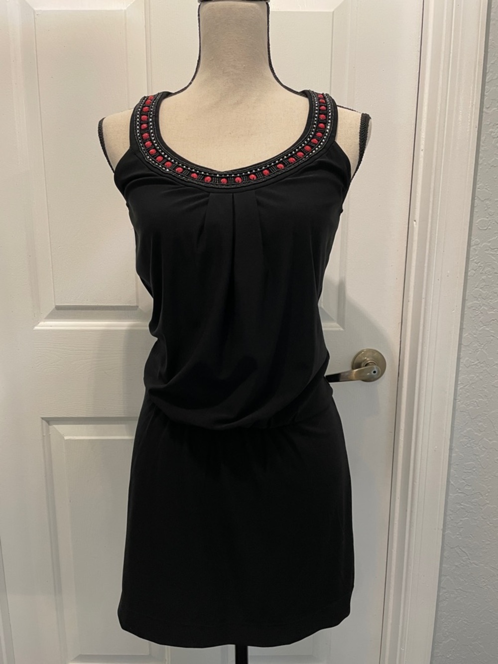 White House Black Market Black Sleeveless Beaded Neck Romper